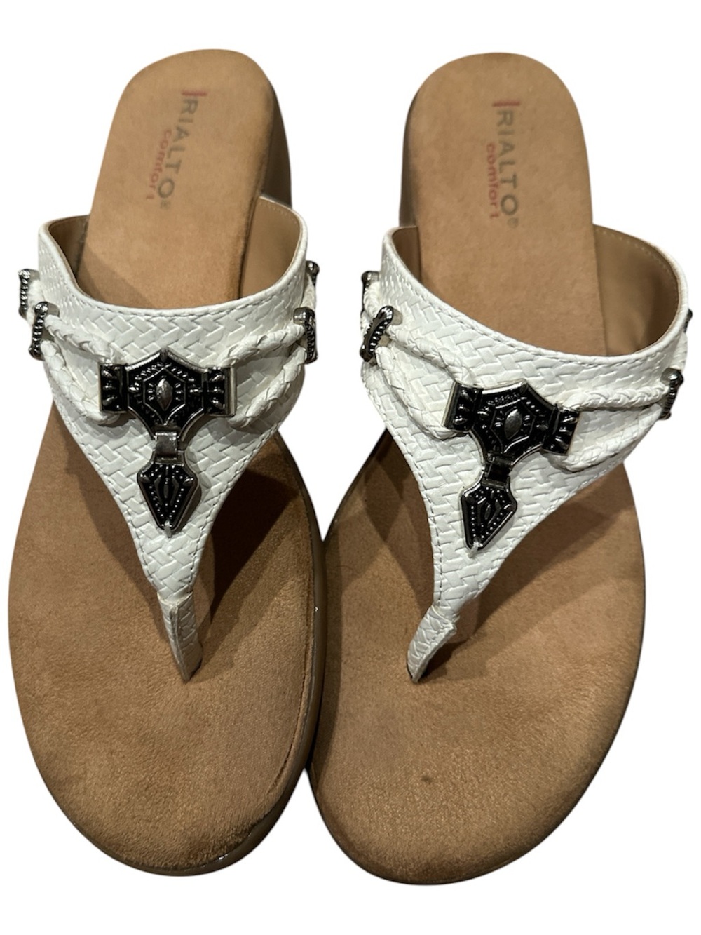 Rialto White Embellished Woven Thong Sandals 10M